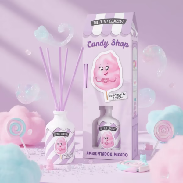 De Geurstokjes suikerspin van The Fruit Company verspreidt een suikerspin-geur in huis via geurstokjes.